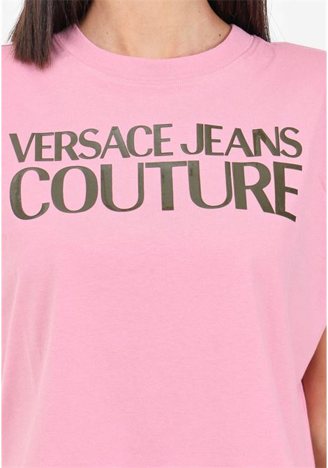 T-shirt smanicata rosa da donna con Institutional Logo VERSACE JEANS COUTURE | 77HAHE08CJ00E459